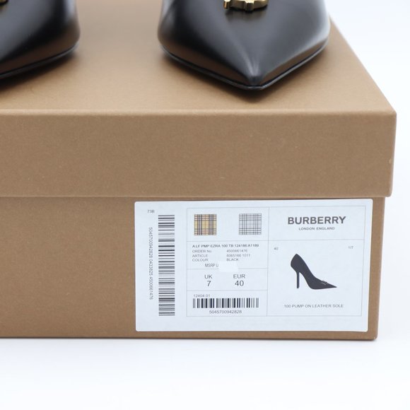 NIB Burberry Ezra Black Leather Monogram Point-Toe Pumps Heels - Picture 3 of 12